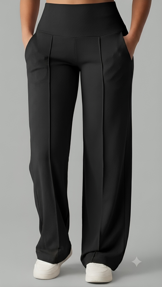 High Waist Stretchable and Comfy Ladies Light Flare Pant black